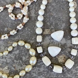 Cream Vintage Jewelry Lot - 3 Necklaces, 1 Clip-on Earrings